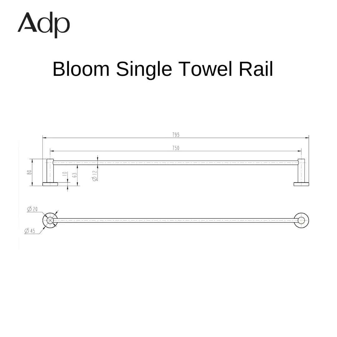 Bloom Single Towel Rail 750mm