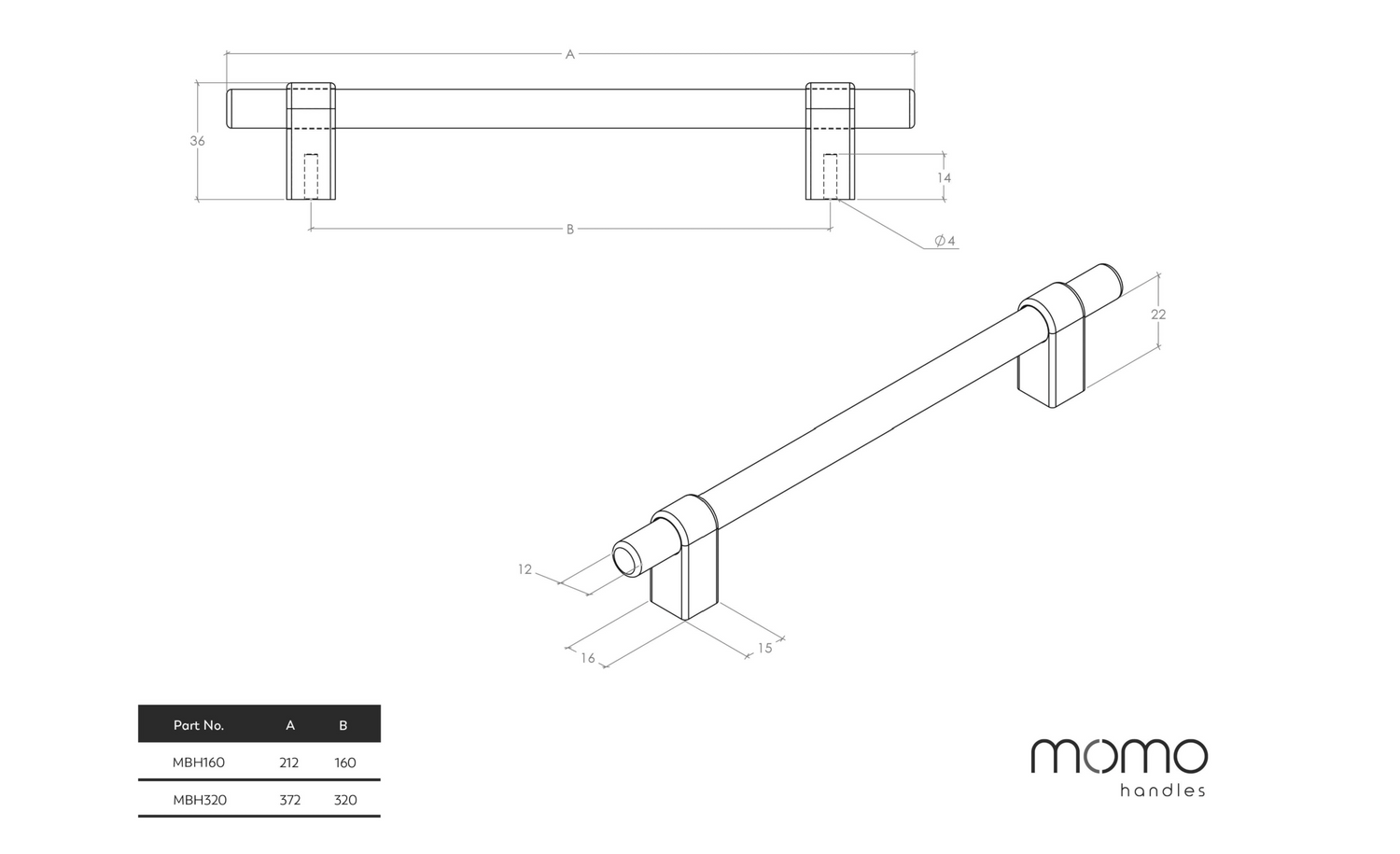 Maida Bar Handle 320mm - Antique Brass