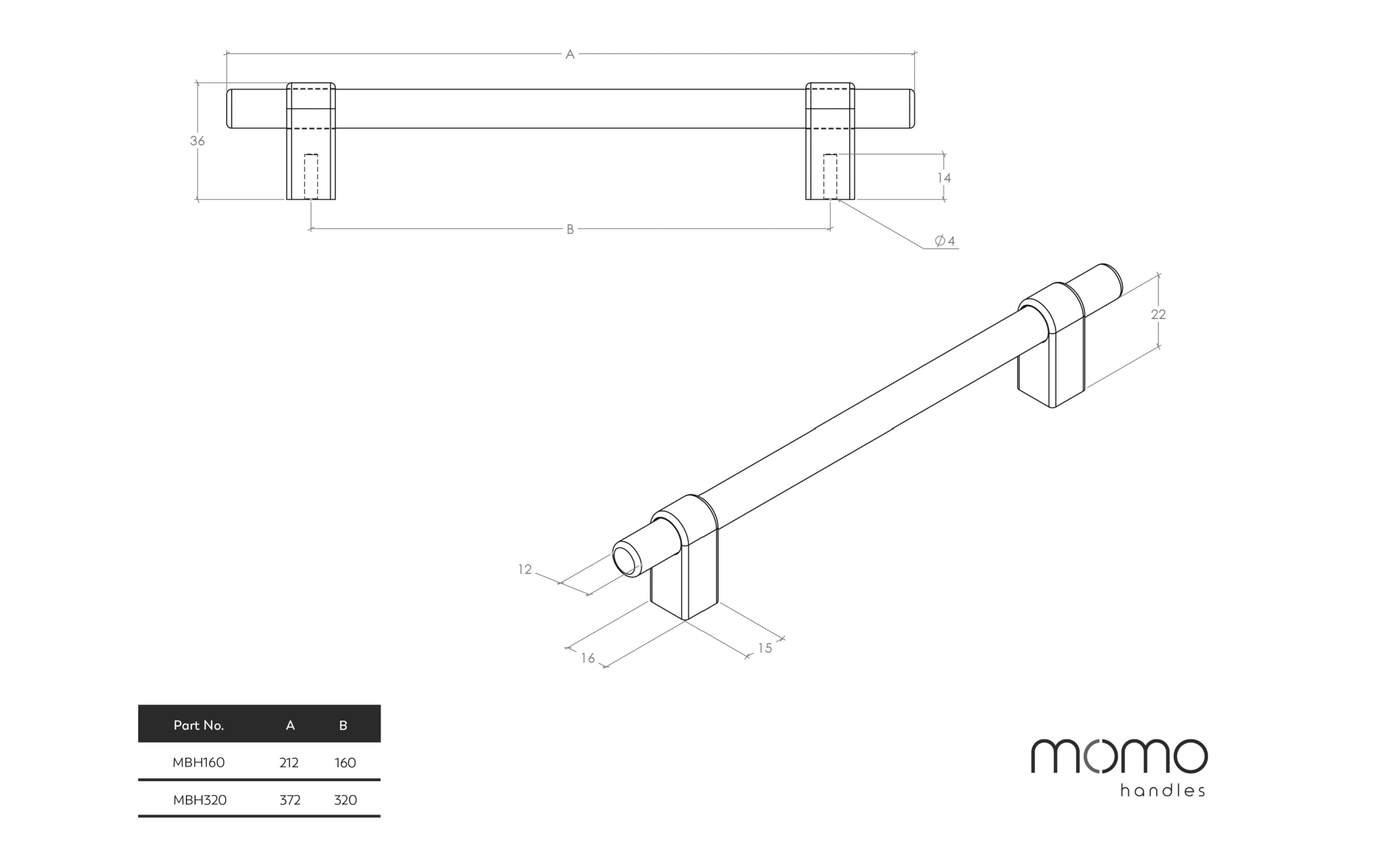 Maida Bar Handle 320mm - Antique Brass