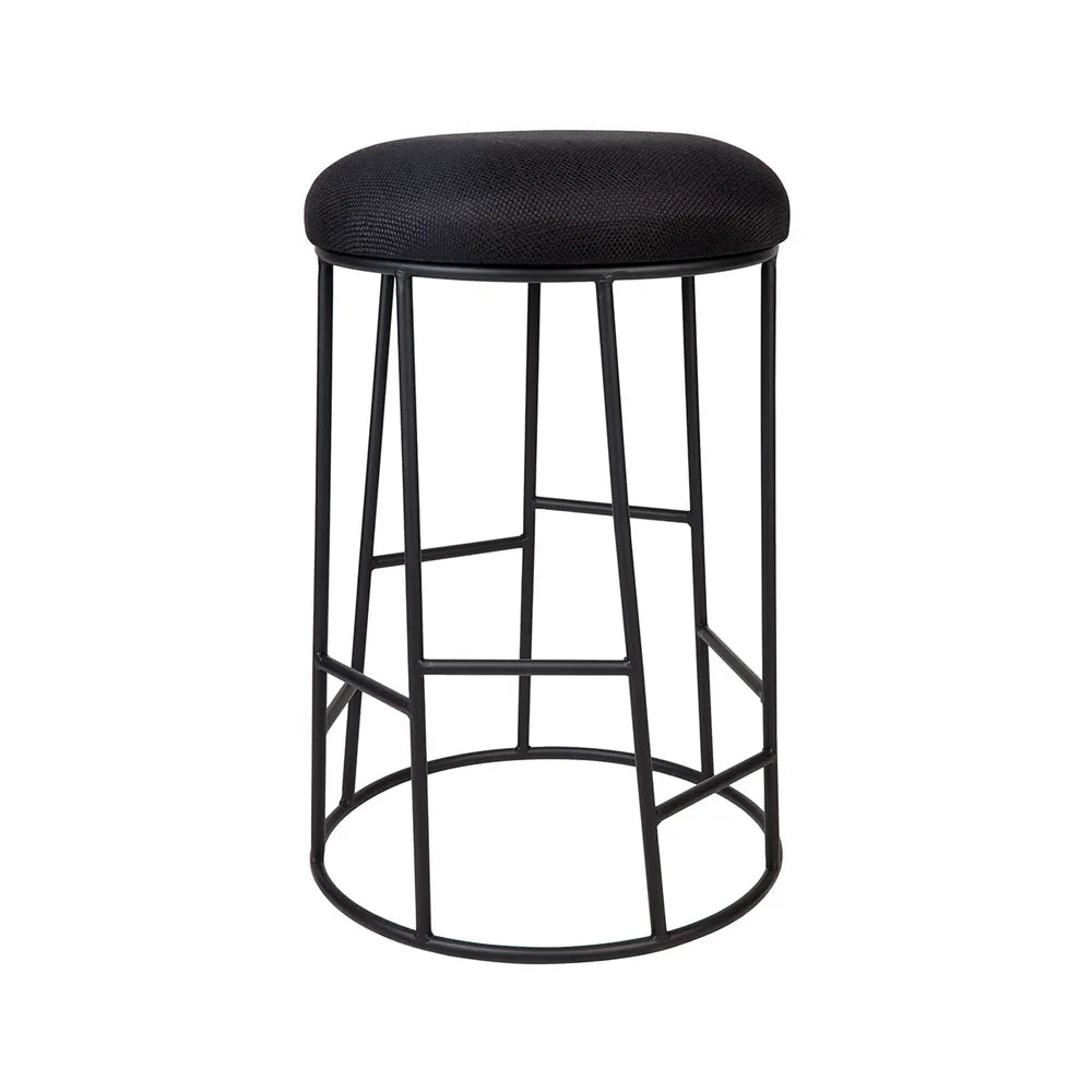 Black Steel Kitchen Stool - Black Linen