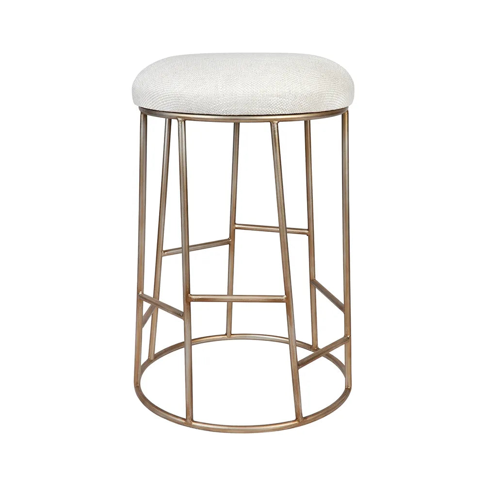 Golden Steel Kitchen Stool - Natural Linen