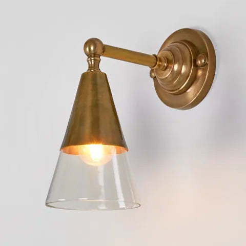 ANTIQUE BRASS WALL LIGHT WITH GLASS SHADE