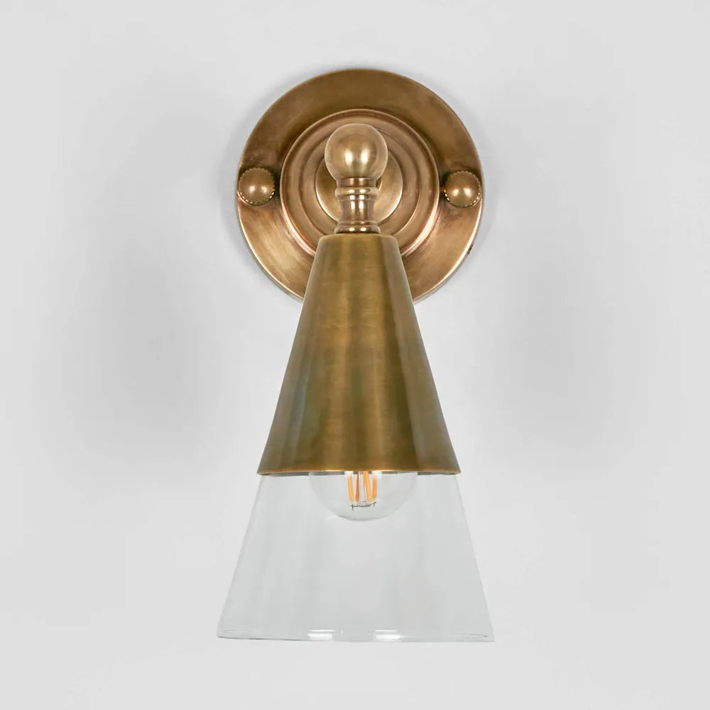 ANTIQUE BRASS WALL LIGHT WITH GLASS SHADE