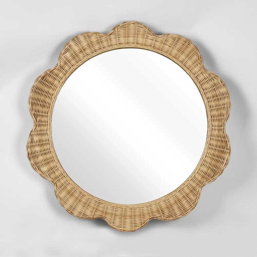 Belle Rattan Scallop Round Mirror Natural