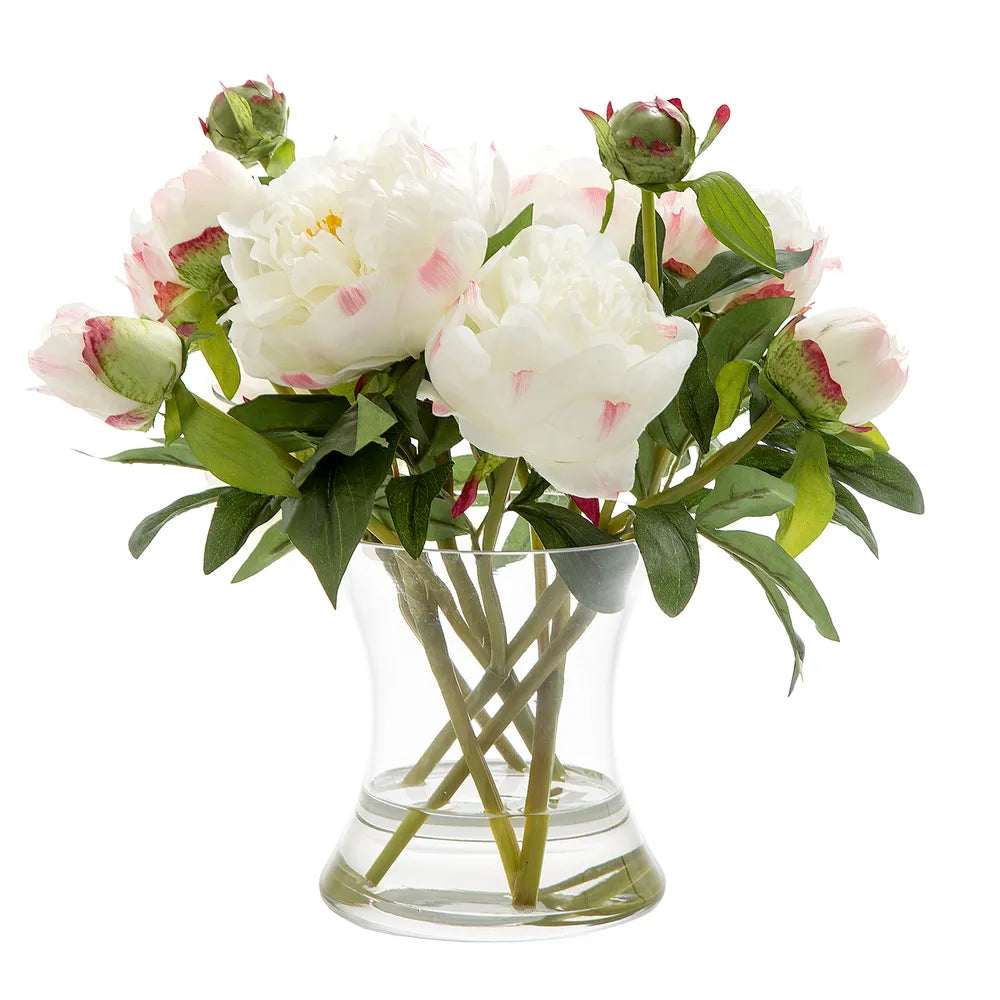 30cm Faux Peony with Glass Vase