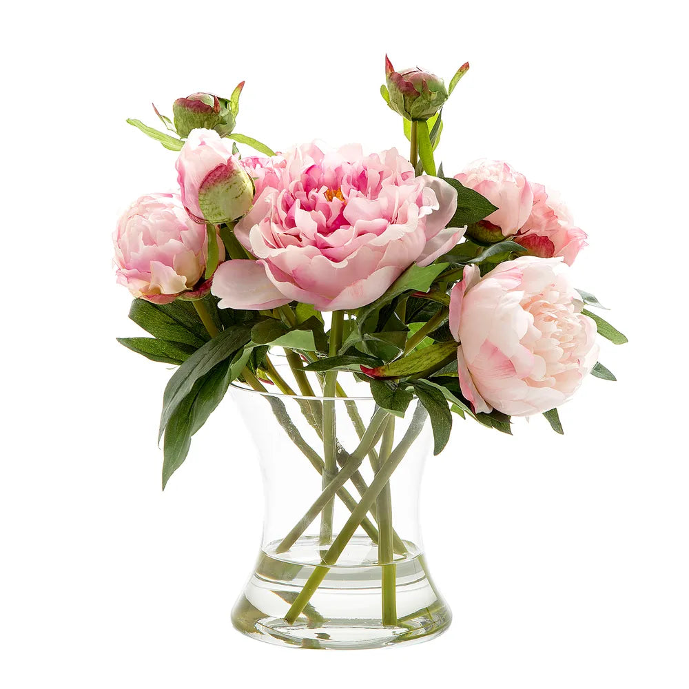 30cm Faux Peony with Glass Vase