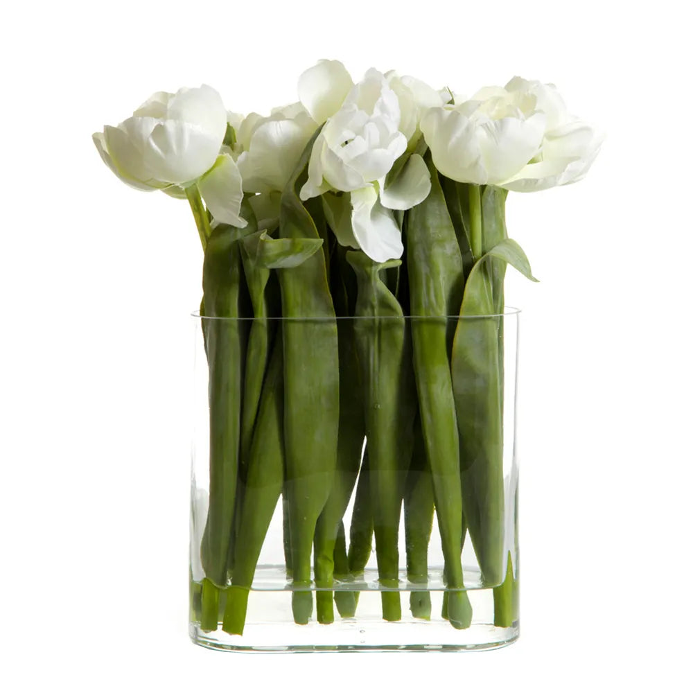 Tulip in Water in Vase White - 30cm